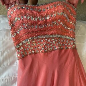 Strapless Coral Beaded Prom Dress
